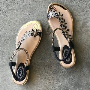 Restocked! Italina Black Floral Rhinestone Sandal